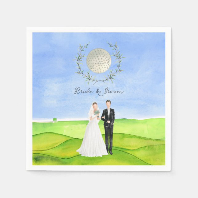 Golfer bride and groom for golfers Wedding Party Napkins (Front)
