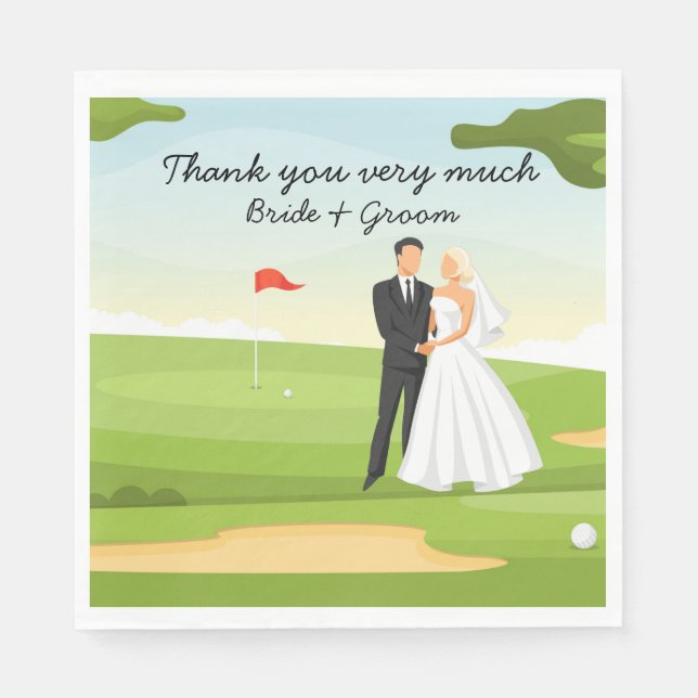 Golfer Bride and Groom Wedding at Golf Course Napkins (Front)