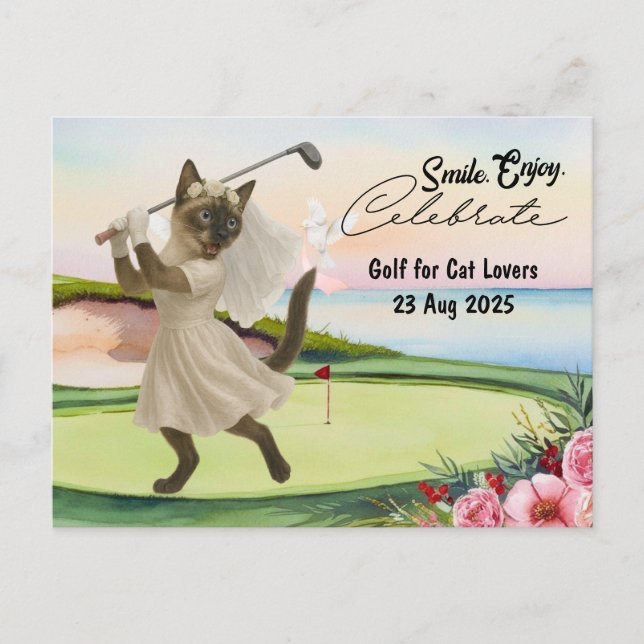 Golfer Bride Wedding Bachelorette for Cat lovers Postcard (Front)