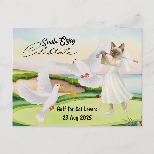 Golfer Bride Wedding Bachelorette for Cat lovers Postcard (Front)