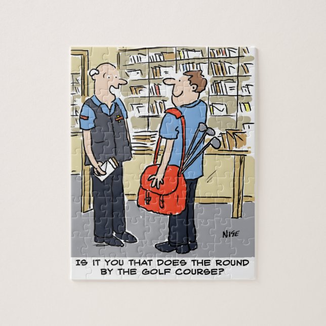 Golfer Cartoon. Postman Plays Golf. Funny Golf Jigsaw Puzzle (Vertical)