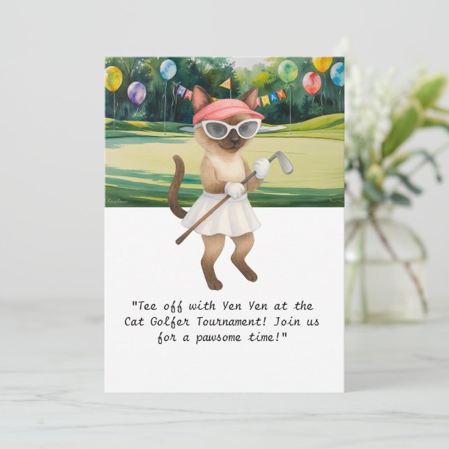 Golfer Cat  birthday tournament Invitation (Standing Front)