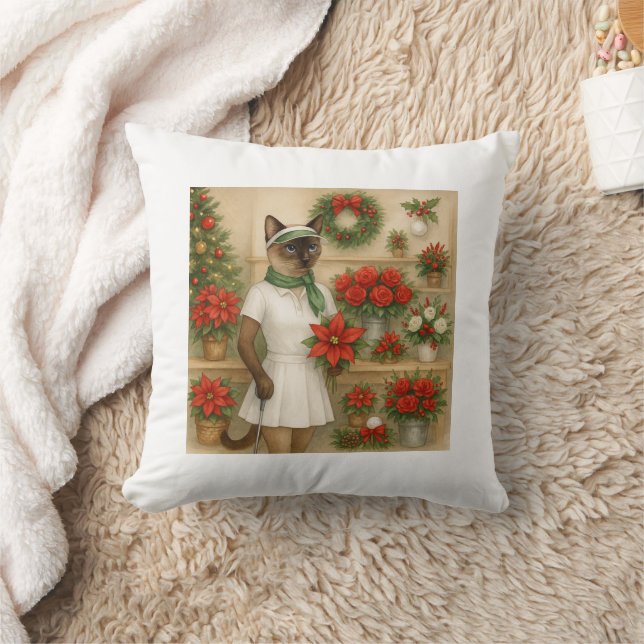 Golfer Cat Woman Christmas themed for animal lover Throw Pillow (Blanket)