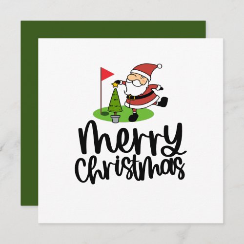 Golfer Christmas with Golf Flag and Santa Claus Holiday Card