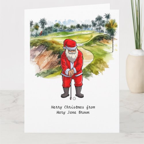 Golfer Christmas with Santa CLAUS  Card