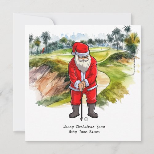 Golfer Christmas with Santa CLAUS  Holiday Card
