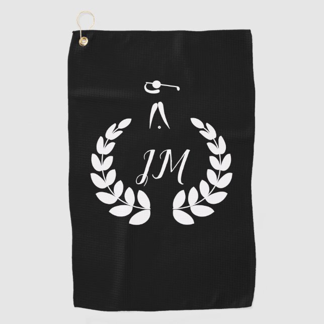Golfer Clip Art Personalized Monogram Golf Towel (Front)