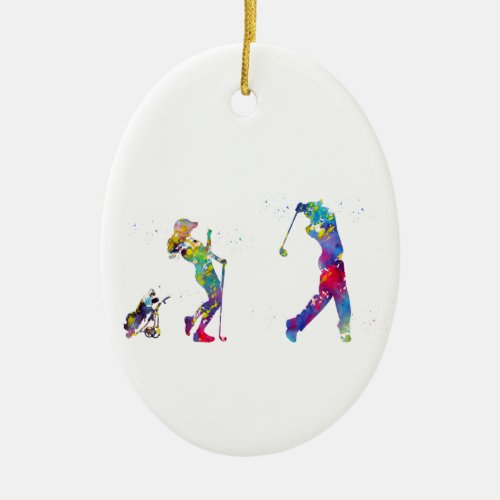 Golfer couple ceramic ornament