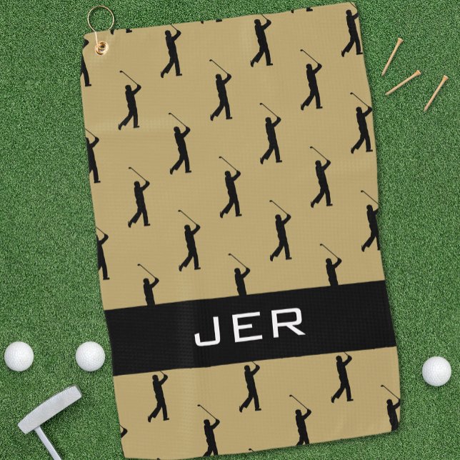 Golfer Custom Monogrammed Pattern Gold Black Pro Golf Towel (Golfer Custom Monogrammed Pattern Gold Black Pro Golf Towel)