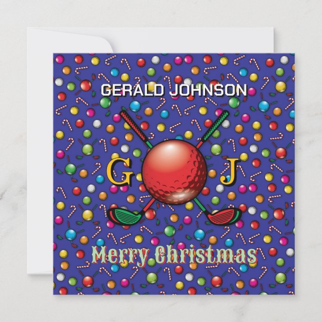 Golfer Customized Christmas Monogram Design Holiday Card (Front)