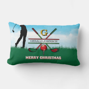 Golfer Customized Christmas Monogram Design Lumbar Pillow