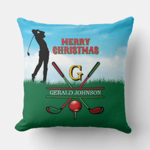 Golfer Customized Christmas Monogram Design Throw Pillow