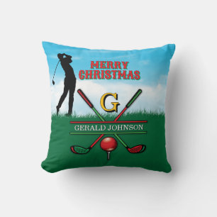 Golfer Customized Christmas Monogram Design Throw Pillow