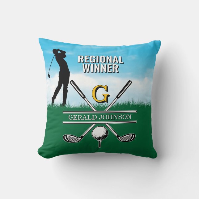 Golfer Customized Monogram Design Throw Pillow (Front)