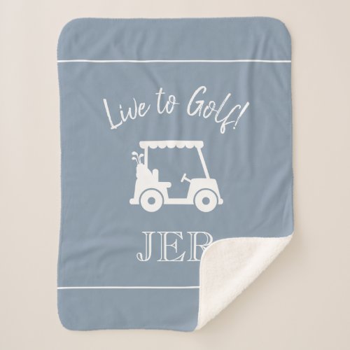 Golfer Cute Golf Cart Monogram Initials Dusty Blue Sherpa Blanket