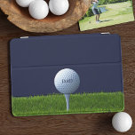Golfer Dad Golf Ball Monogram Navy Blue Sports iPad Mini Cover<br><div class="desc">A golf ball sat on a tee on the green with space for Dad's name.</div>