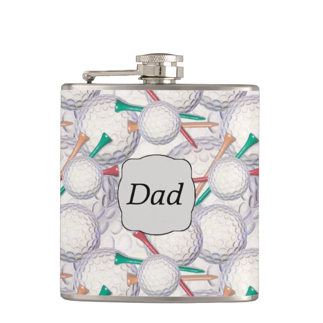 Golfer Dad Golf Balls Pattern Flask (Front)