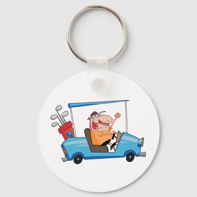 Golfer-drives-golf-cart Keychain (Front)