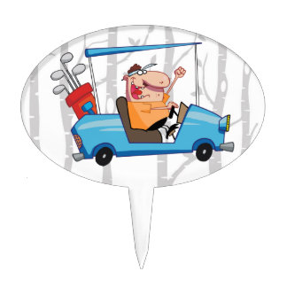golfer driving cart cake topper