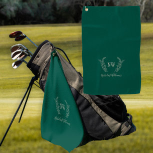Golfer elegant monogrammed dark green golf towel