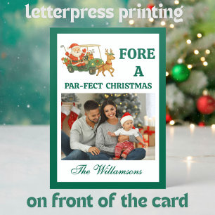 GOLFER ELEGANT PRINT FAMILY PHOTOS CHRISTMAS LETTERPRESS PHOTO CARDS