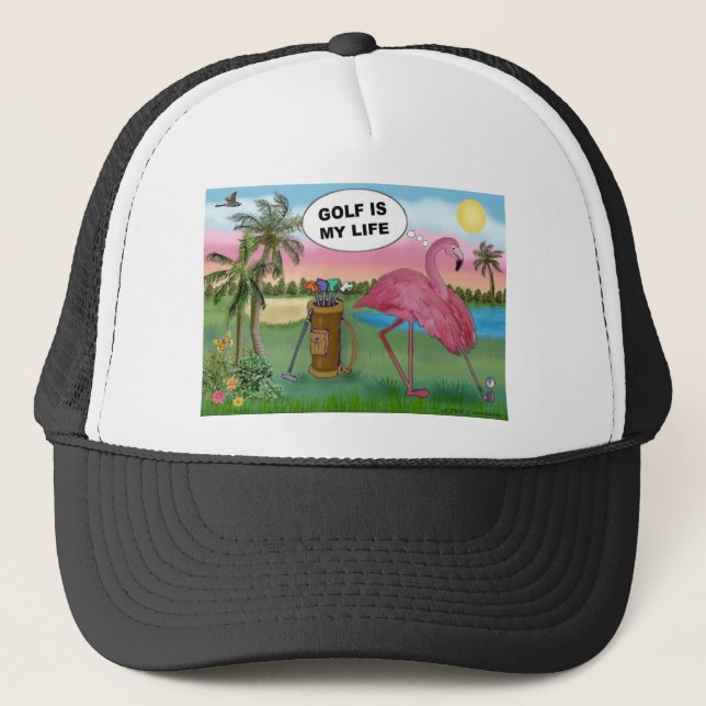 Golfer Flamingo - Golf is my life Trucker Hat (Front)