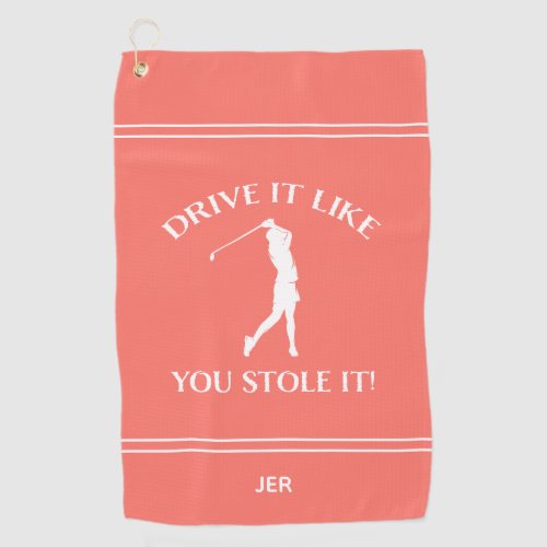 Golfer Funny Humor For Her Monogrammed Cute Coral Golf Towel