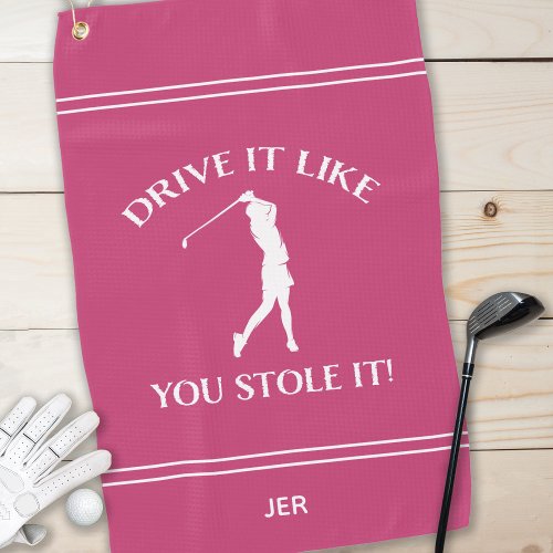Golfer Funny Humor For Her Monogrammed Sports Pink Golf Towel