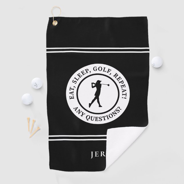 Golfer Funny Modern Monogram For Her Black & White Golf Towel (InSitu)