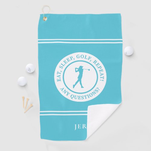 Golfer Funny Modern Monogrammed For Her Girly Blue Golf Towel