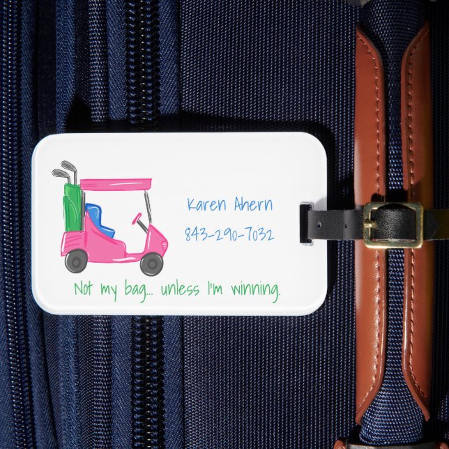 Golfer Funny Preppy Golf Cart Custom  Luggage Tag (Front Insitu 4)