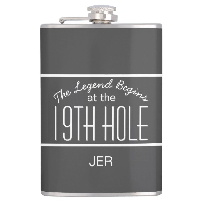 Golfer Funny Sports Pro Classic Monogram Game Gray Flask (Front)