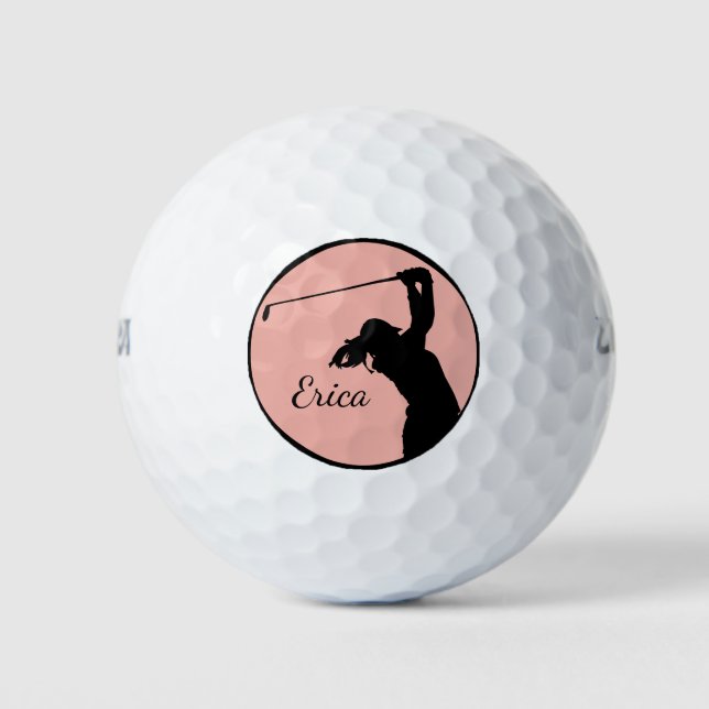 Golfer Girl Golfing Personalized Golf Balls (Front)