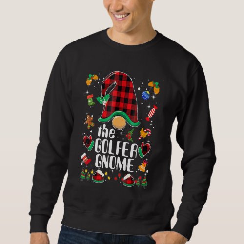 Golfer Gnome Buffalo Plaid Matching Family Christm Sweatshirt