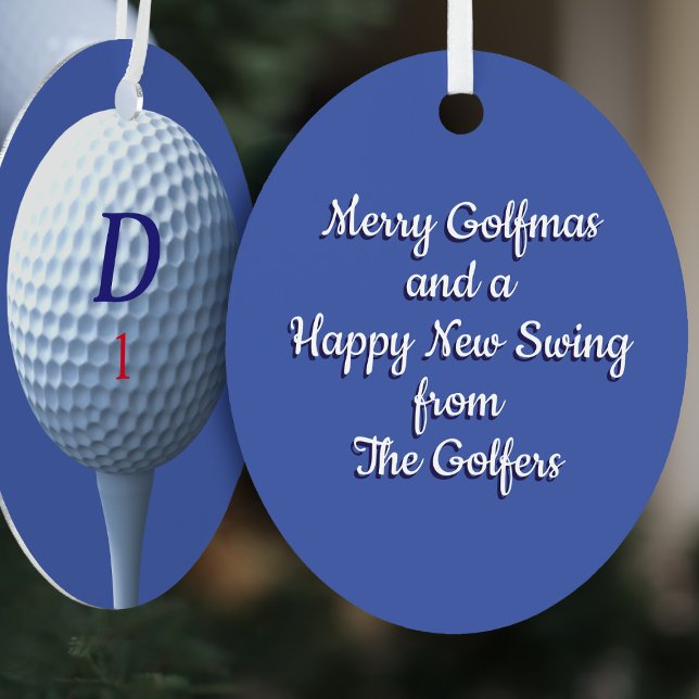 Golfer Golf Ball Modern Merry Golfmas Personalized Metal Ornament (Creator Uploaded)