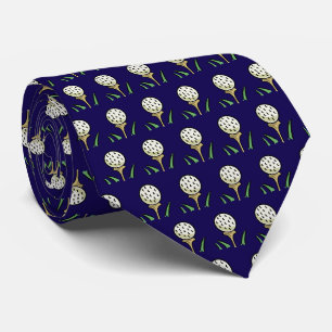 Golfer Golf Balls Gold Tees on Blue Neck Tie