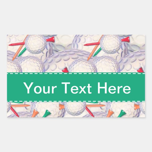 Golfer; Golf Balls & Tees Pattern Rectangular Sticker (Front)