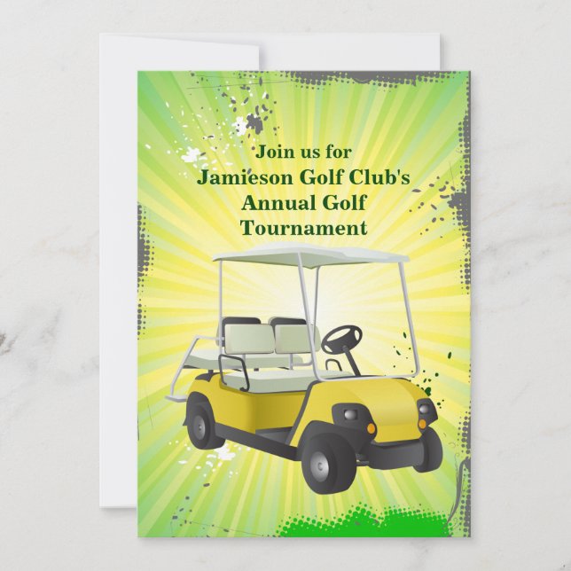 Golfer Golf Cart Golfing Tournament Invitation (Front)