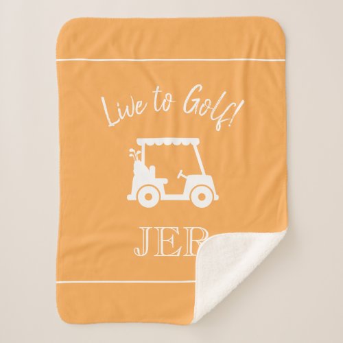 Golfer Golf Cart Monogram Initials Orange Yellow Sherpa Blanket