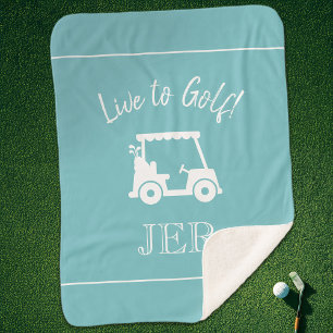 Golfer Golf Cart Monogrammed Initials Blue Green Sherpa Blanket
