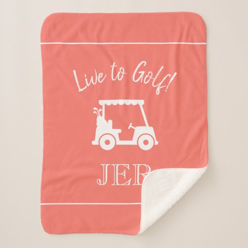 Golfer Golf Cart Monogrammed Initials Chic Coral Sherpa Blanket