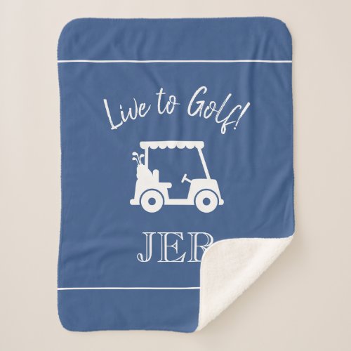 Golfer Golf Cart Monogrammed Initials Classic Blue Sherpa Blanket