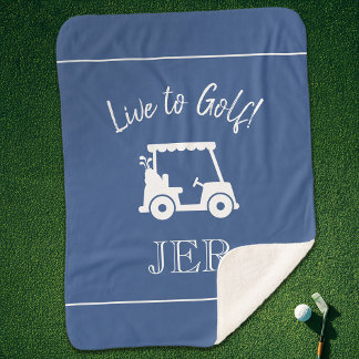 Golfer Golf Cart Monogrammed Initials Classic Blue Sherpa Blanket