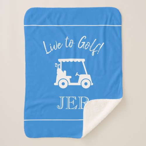 Golfer Golf Cart Monogrammed Initials Light Blue Sherpa Blanket