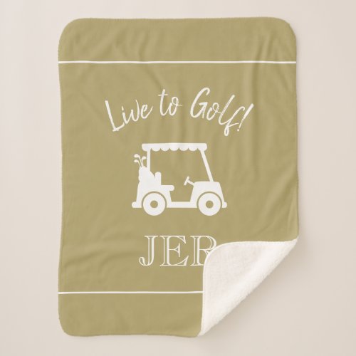 Golfer Golf Cart Monogrammed Initials Sport Gold Sherpa Blanket