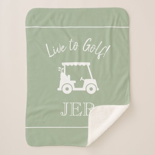 Golfer Golf Cart Monogrammed Initials Sport Green Sherpa Blanket