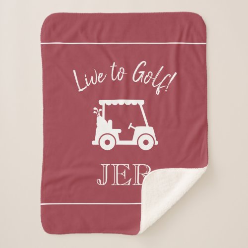 Golfer Golf Cart Monogrammed Initials Sport Red Sherpa Blanket