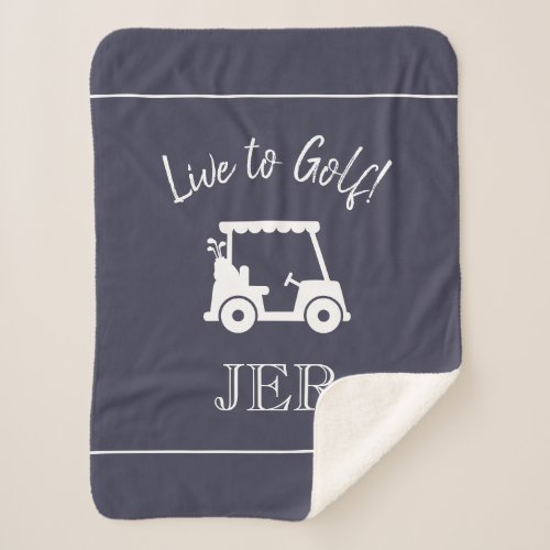 Golfer Golf Cart Monogrammed Initials Sports Blue Sherpa Blanket