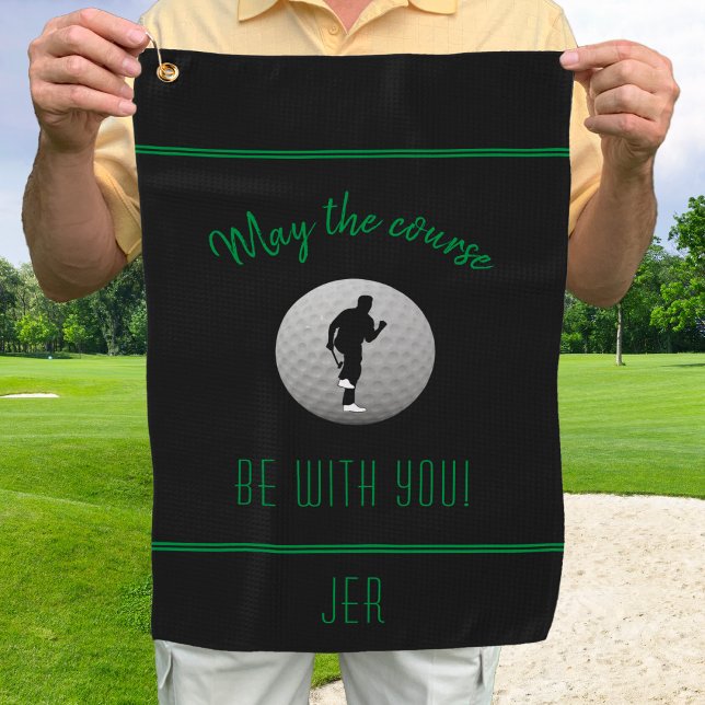 Golfer Golf Course Black Funny Modern Monogrammed Towel (Creator Uploaded)