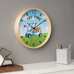 Golfer Golf Course Cart Name Tee Time Clock<br><div class="desc">A custom unique golf lover's wall clock-- tastefully done -- ready to run the course -- scenic - cart and clubs - and personalize as you wish in a stylish wooden frame. This is a great gift for all gentlemen golf lovers -- fun / attractive / unique. If you have...</div>